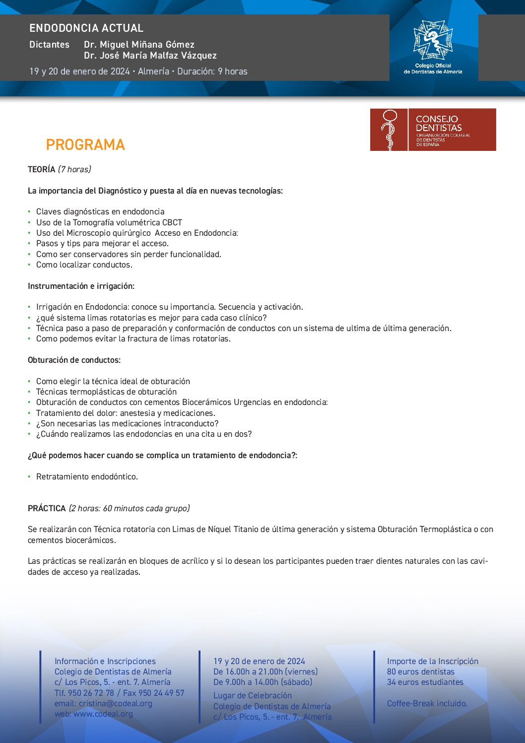 CURSO CONSEJO GENERAL: Endodoncia actual